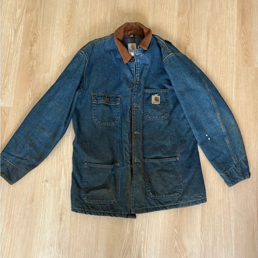 Carhartt Men's Denim Jacket with Brown Collar